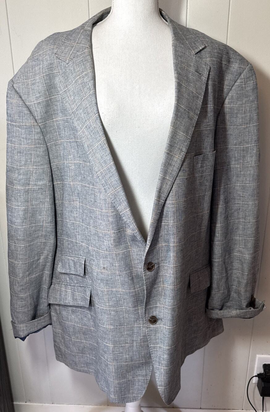 Oak Hill Men's Blue Tartan Plaid Sport Coat Suit Blazer Size 3XL 54/56R T25